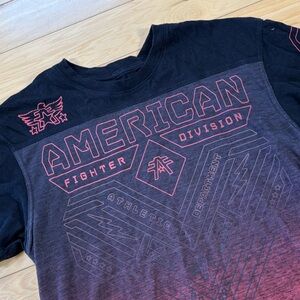 American Fighter Tee Shirt Mens Sz S Black Red Short Sleeve Double Sided